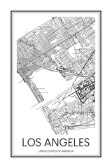 Obraz premium Printable downtown road map poster of the USA city of LOS ANGELES on solid white background with city name