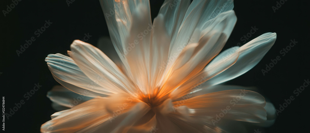 Poster abstract floral art with petals on black background showcasing vibrant textures and empty space