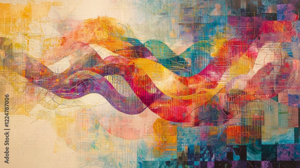 Aufkleber abstract graphic resource intertwined data lines and technology in digital cyberspace