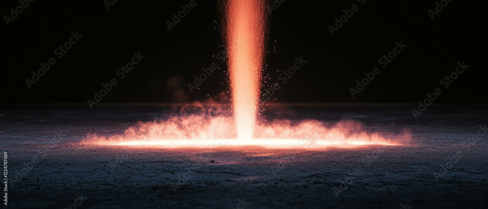 Poster Abstract geometric shapes with fire sparks and central empty space on a black background