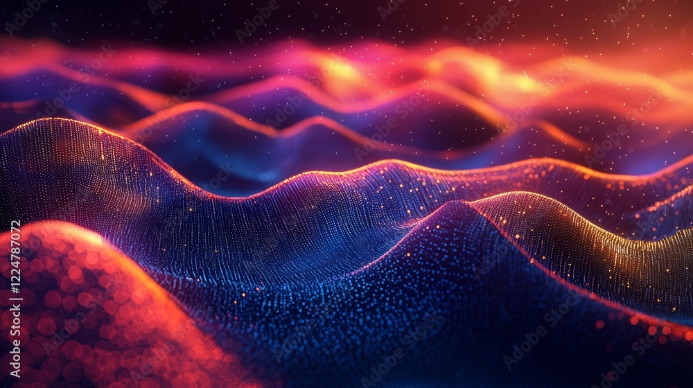 Poster cyber technology background flowing light layers for digital data communication