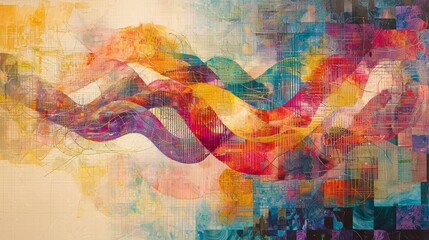 Abstract graphic resource intertwined data lines and technology in digital cyberspace