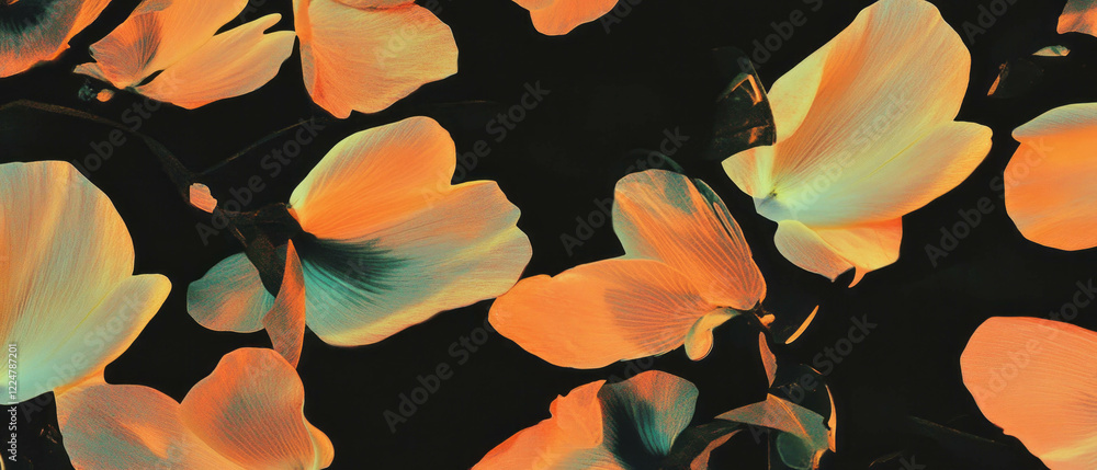 Aufkleber Abstract petal patterns create a vibrant texture against a dark background in artistic design