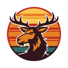 Moose logo on Retro Vintage Background Vector Illustration T-shirt design Art