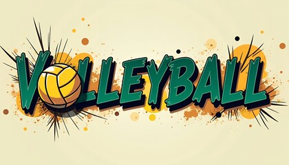 Volleyball artistic background emblem logo poster with the word Volleyball and ball. Cartoon style flat Illustration 