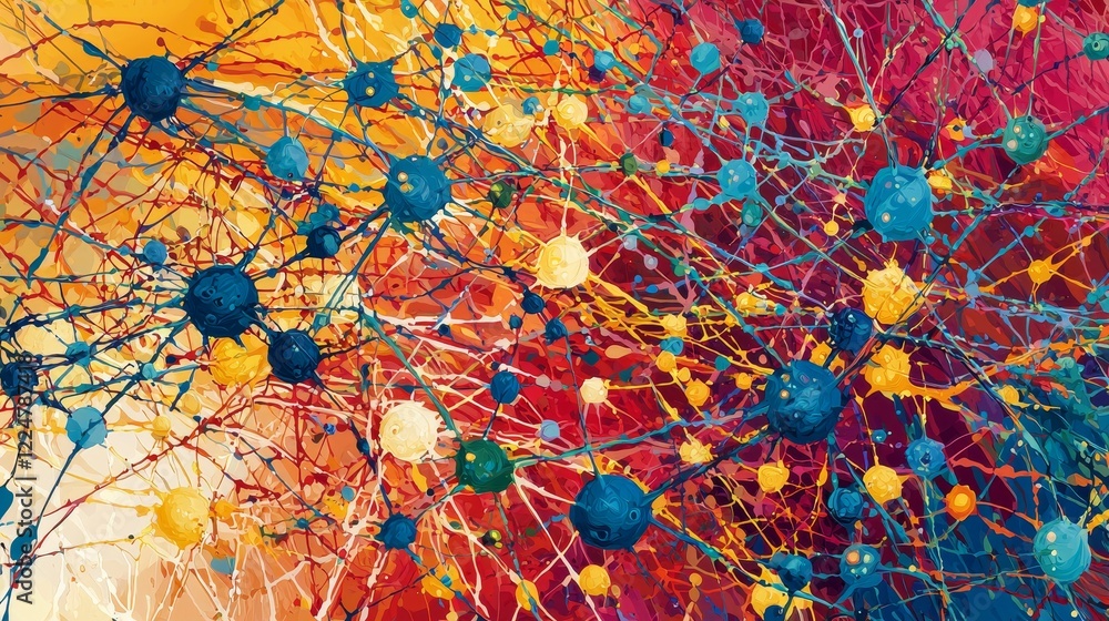 Poster exploring fluid pathways in digital cyberspace technology connection and communication