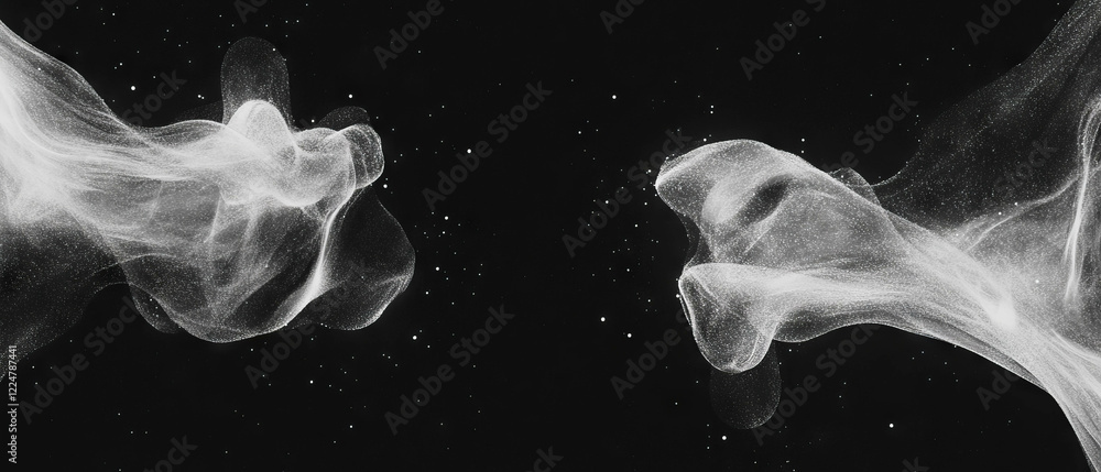 Poster Abstract overlay texture with shapes and dust particles against a black background