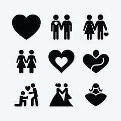 Various love icon set Silhouette Vector Style line art