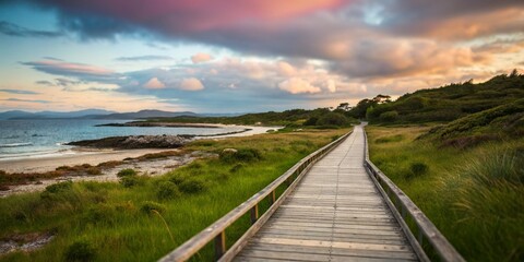 Fototapeta premium Miniature Arisaig Boardwalk: Charming Coastal Scene, Tilt-Shift Photography