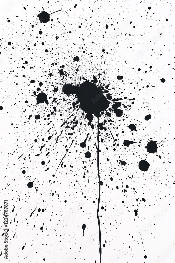 Poster black ink splatter on white background creating abstract art with dynamic and bold expression