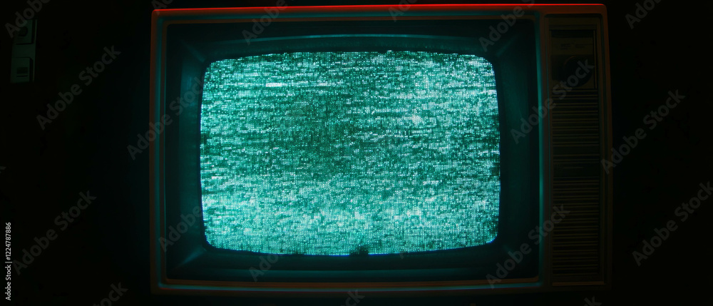 Poster Analog TV screen with static display and low brightness creates a nostalgic atmosphere