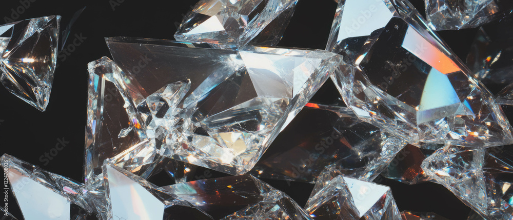Poster Angular broken glass shards overlay creating a striking design against a black background