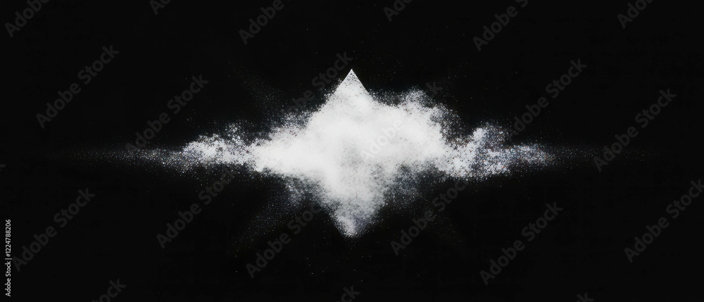 Poster Angular triangular dust overlay texture with sharp geometry on black backdrop