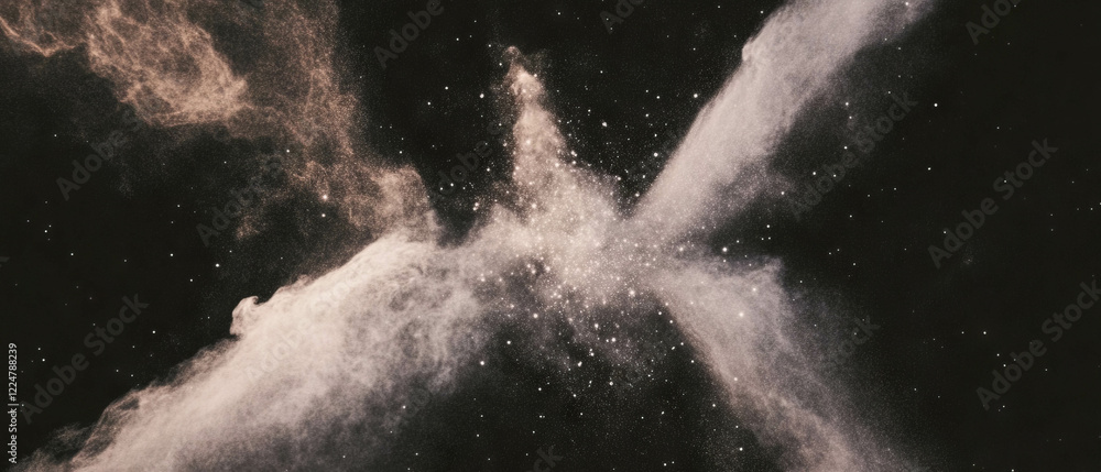 Poster Angular triangular dust creates dynamic texture with geometric design on a dark backdrop