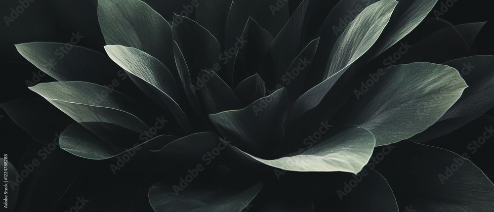 Poster Angular triangular petal forms with geometric designs on a dark background create striking contrast