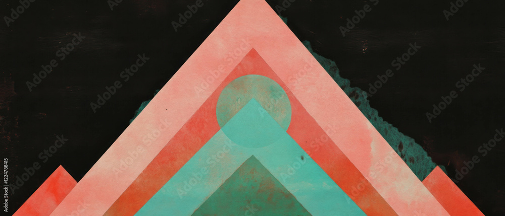 Aufkleber Geometric watercolor patterns create angular triangular textures over black background
