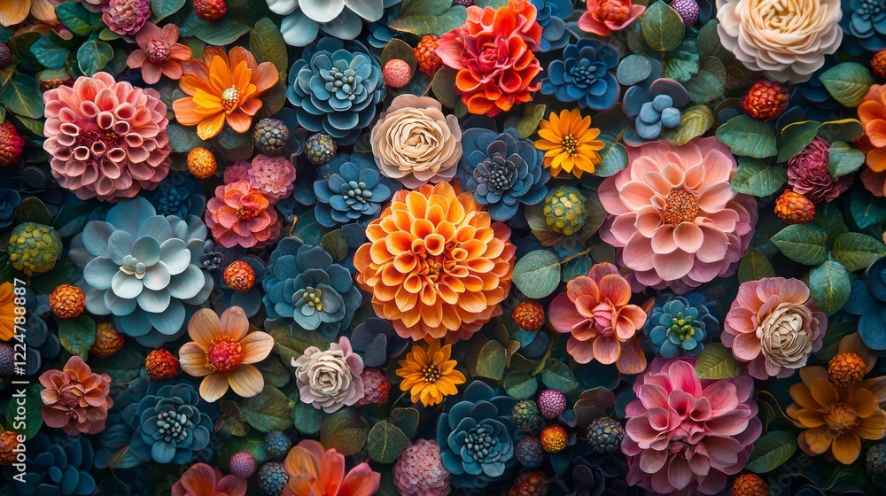 Poster a mesmerizing display of various blooms overlapping harmoniously creates a rich tapestry of color an