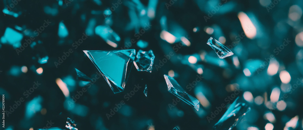 Poster broken glass texture with sharp points and space for message on a dark background