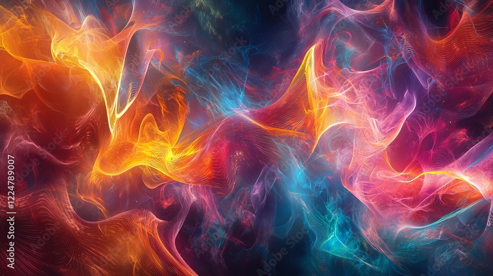 Poster exploring abstract technology flows illuminating digital connections online
