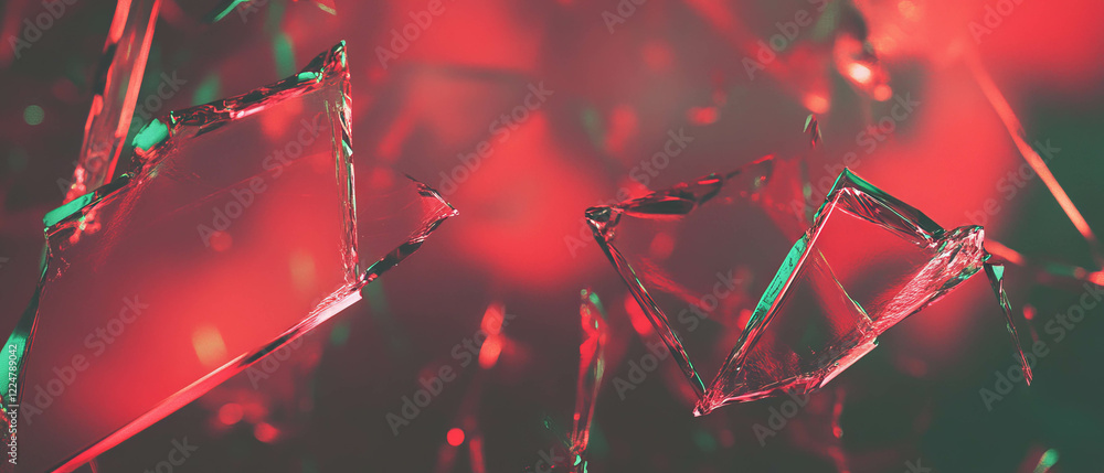 Poster Broken glass overlay texture with sharp edges and space for message on dark background