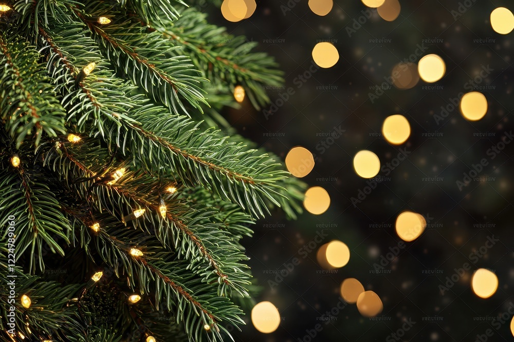 Poster glowing tree branch with golden lights and bokeh