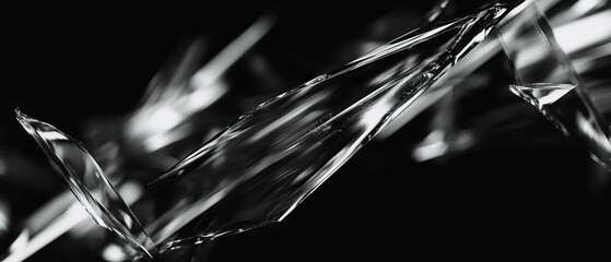 Broken glass overlay texture with sharp points and space for message on black background