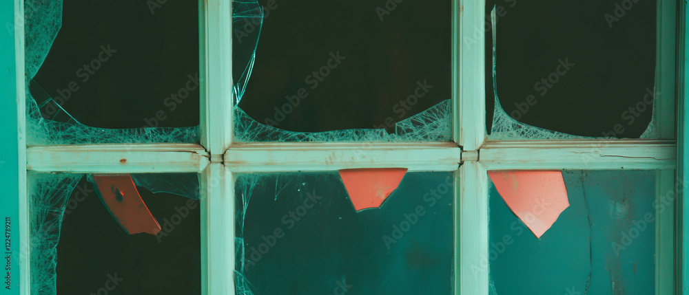 Poster broken window overlay texture with cracks and space for text in a dark background