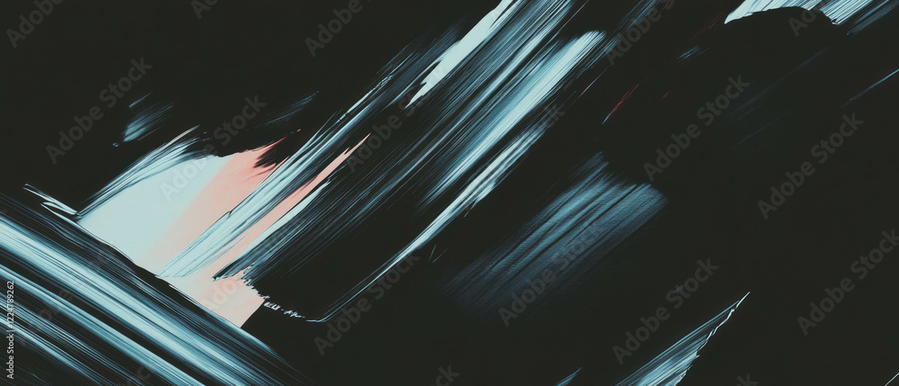 Poster Brushstroke texture creating geometric patterns on a black background with defined structure