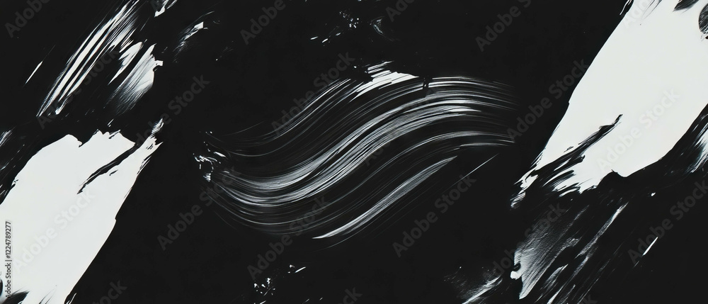 Poster brushstrokes create geometric shapes with structured design against a black background