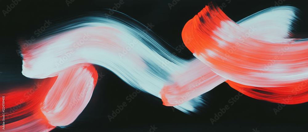 Poster dynamic brushstrokes create energetic texture on a black background in vibrant colors