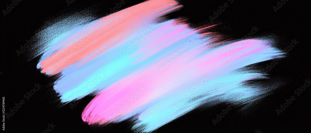 Poster brushstrokes create a vibrant overlay of colors against a smooth black background
