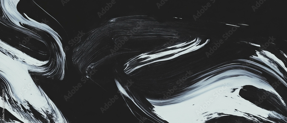 Poster Dynamic brushstroke texture overlay with curved strokes on black background