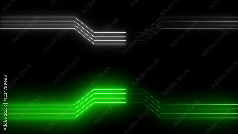 Poster abstract futuristic background with glowing blue purple neon laser seamless loop animation. .digital