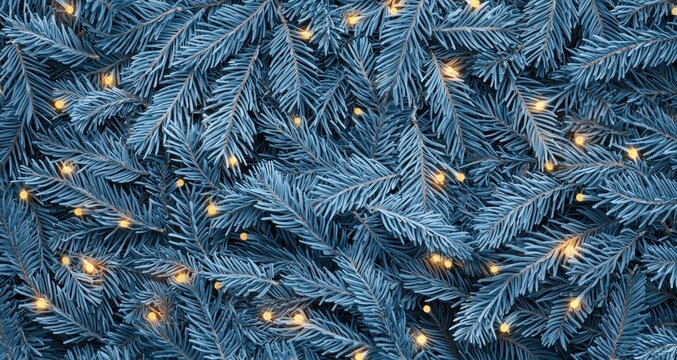 Glowing Lights on Blue Pine Branches