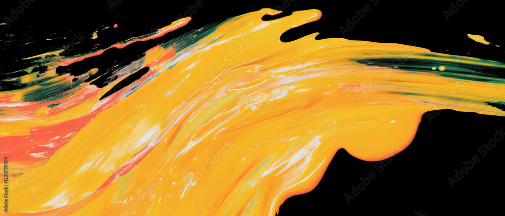 Poster Dynamic brushstroke overlay with vivid colors and dripping paint effects on dark background