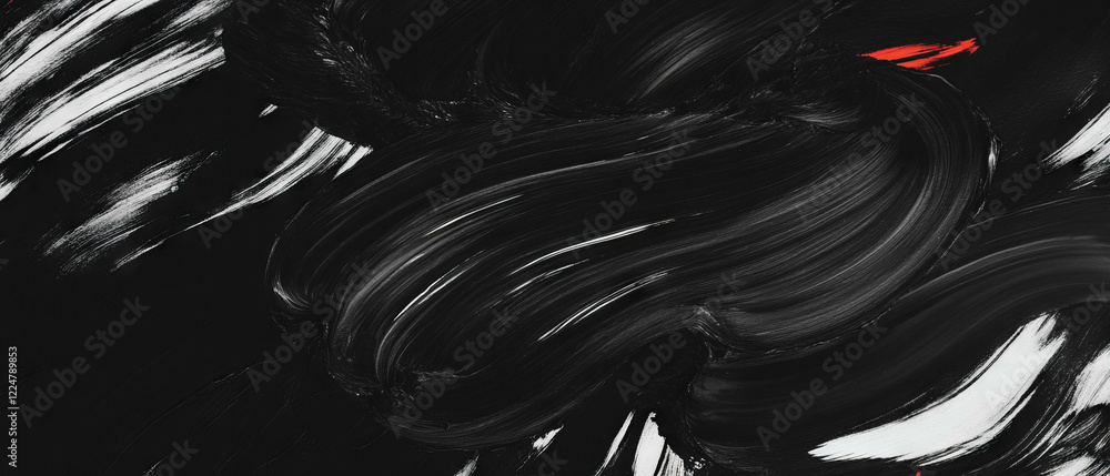 Poster Dynamic brushstroke texture with dry effect against a black background for artistic display
