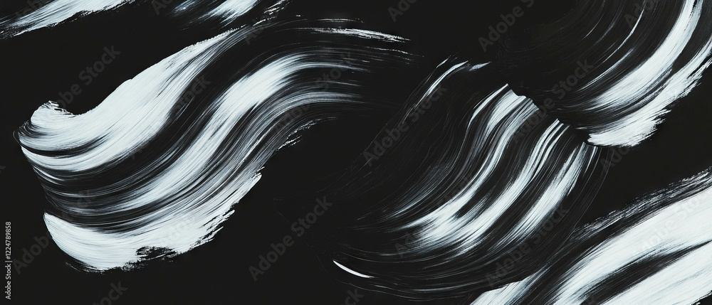 Aufkleber Brushstrokes create textured patterns on a black background with a dry brush effect
