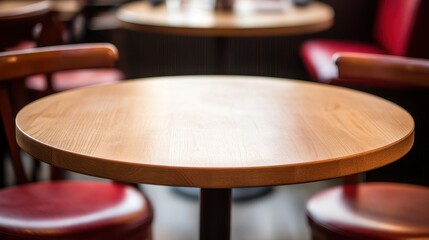 Obraz premium Empty Wooden Table in a Cafe Setting