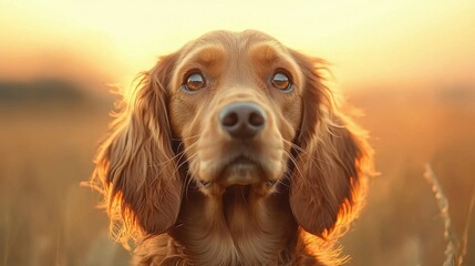Golden Retriever Dog Portrait at Sunset in a Field