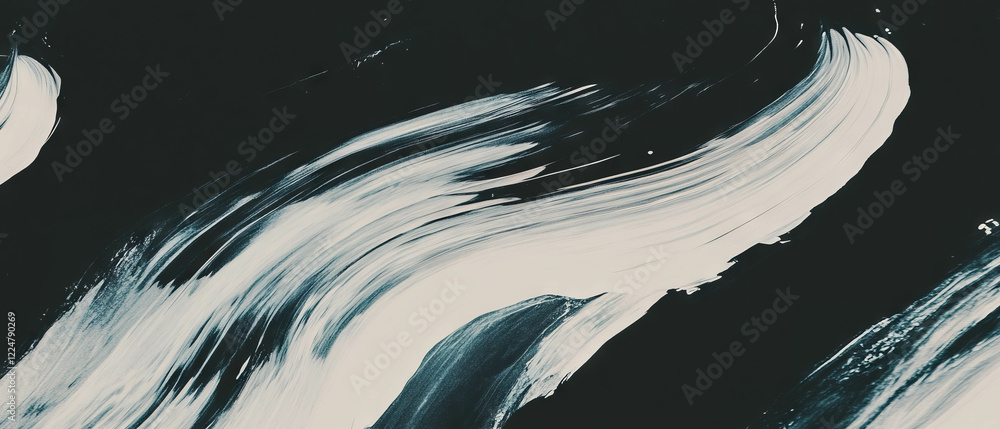 Poster brushstrokes of smooth white lines create a dynamic texture over a black background