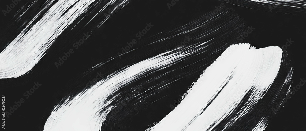 Poster brushstrokes in monochrome colors create a classic texture over a black background