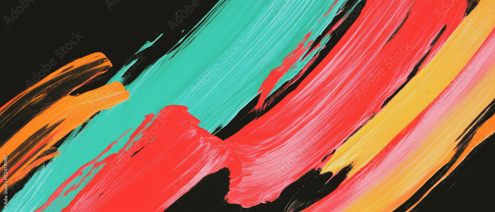 Poster Overlay texture of vibrant brushstrokes on a black background creating dynamic visual depth