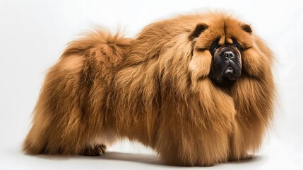 Fototapeta premium Tibetan Mastiff with Massive Frame and Luxurious Coat, Isolated on White Background, Majestic Dog, Powerful Mastiff, Large Dog, Fluffy Fur, Noble Dog, Protective Breed, Close-Up of Mastiff