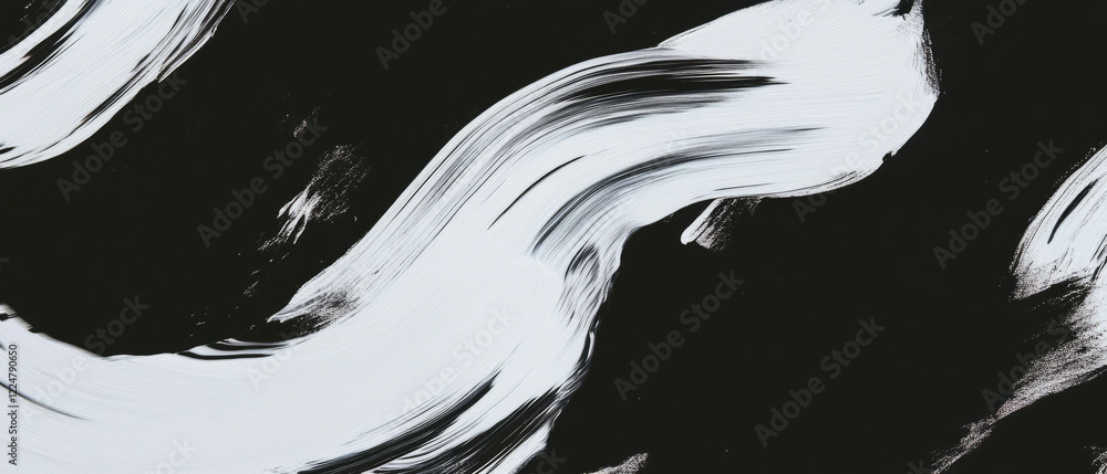 Poster Expressive brushstrokes create dynamic texture on a solid black background