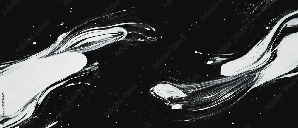 Poster Brushstrokes with splatter effect creating a textured overlay design on black background