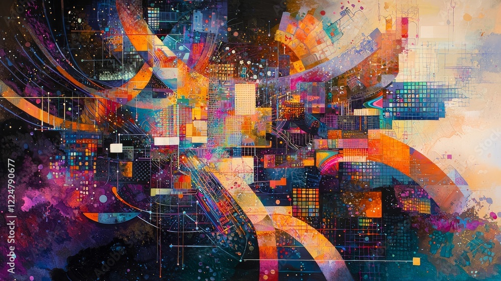Poster cyberspace exploring the paradox of data and technology in abstract worlds