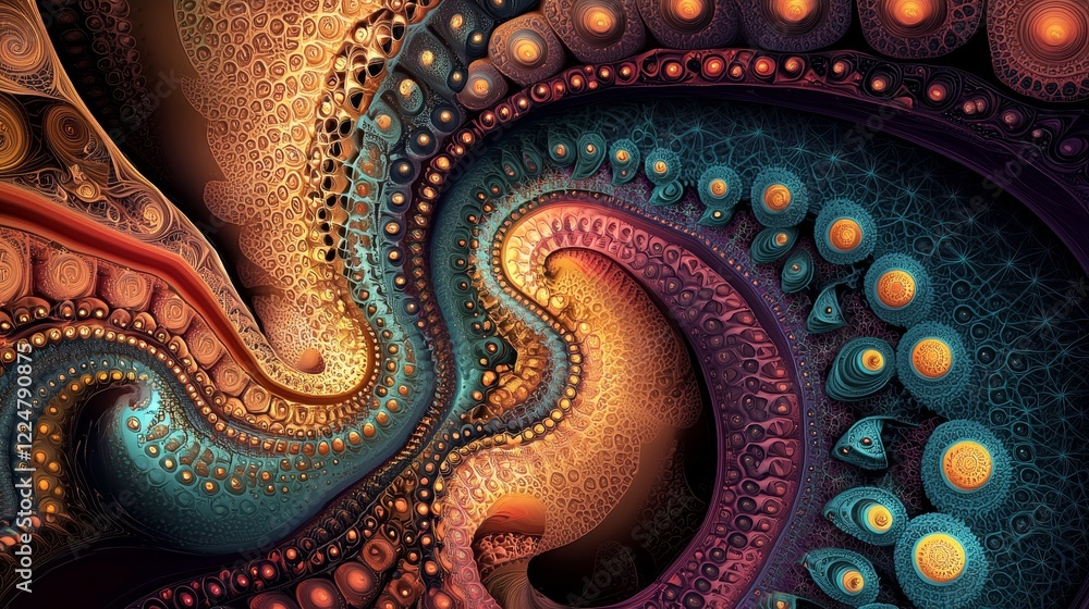 Poster exploring digital fractals playful connections in abstract technology backgrounds