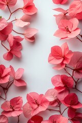 Fototapeta premium Pink Bougainvillea Flowers on White Background Floral Arrangement with Copy Space for Text