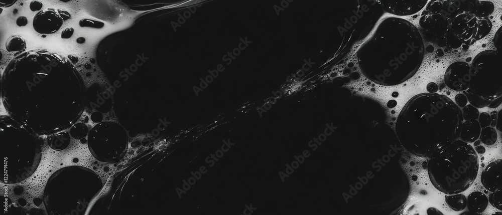 Poster exploring the unique texture of bubbles against a tactile black background for visual impact