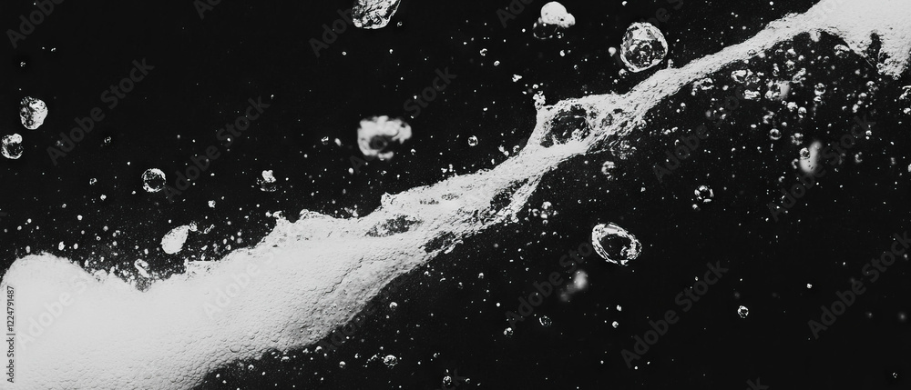 Aufkleber bubbles bursting and creating splashes with droplets against a black background